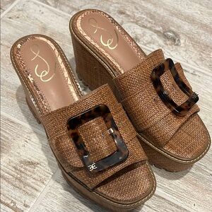 Sam Edelman Brown Leather Mules with Ornamental Buckle